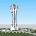 Modern Tower Architectural Design Featuring Streamlined Structure Glass Facade And Surrounding Plaza 3d model