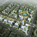 Aerial View of Modern Urban Planning Area With Buildings Green Spaces and Central Lake