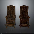 Rustic Vintage Carved Wooden Chairs With High Back Design And Metal Accents