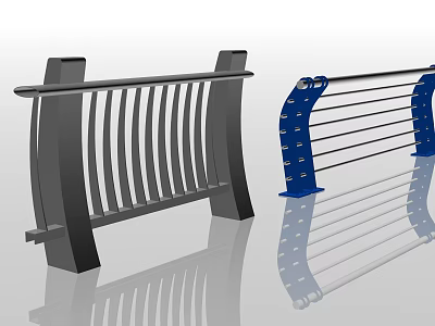 Modern Architectural Metal Railings In Gray And Blue With Vertical Bars Design 3d model