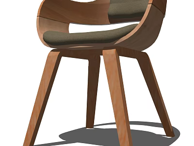Modern Wooden Armchair With Curved Armrests Gray Padded Seat And Slim Legs 3d model