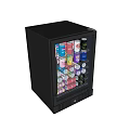 Black Mini Refrigerator with Glass Door Filled with Colorful Beverage Cans for Home Use