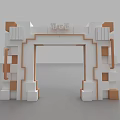Modern Event Entrance With White And Brown Frame Black Background Geometric Patterns Lighting Effects 3d model