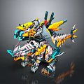Colorful Mechanical Dinosaur Creature With Yellow Gray Armor Wings And Glowing Blue Accents