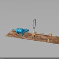 Blue Creature Monster Near Circular Ring With Lit Candles On Brown Platform