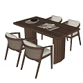 Modern Wooden Rectangular Dining Table and Chairs Set with Woven Backs and Cushioned Seats