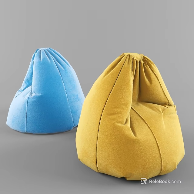 Blue and Yellow Velvet Bean Bag Chair for Comfortable Living Room Seating 3d model 