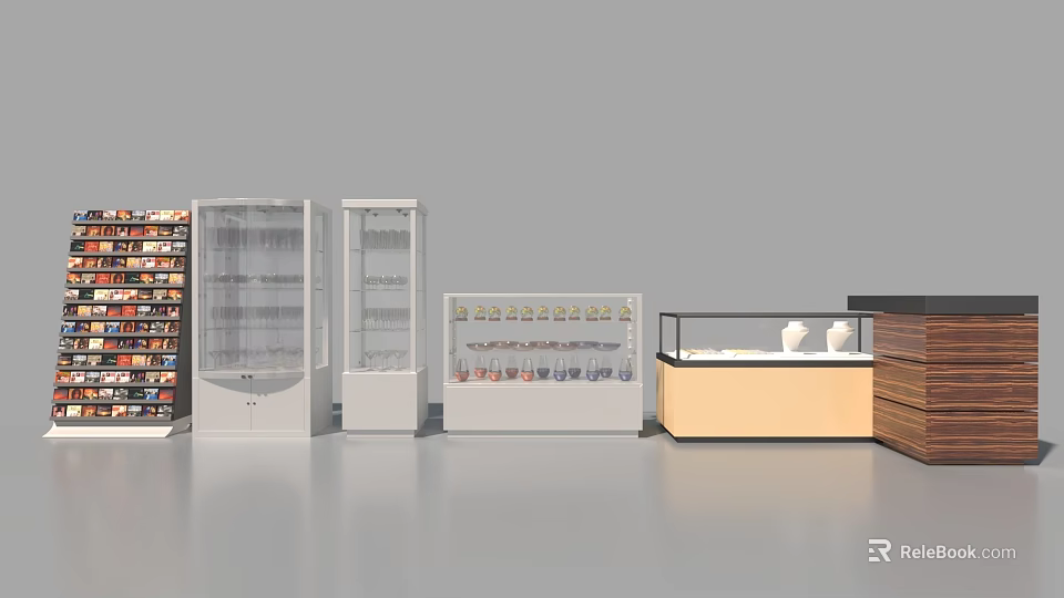 Modern Retail Display Shelves With Glass Showcases And Wooden Units 3d model 
