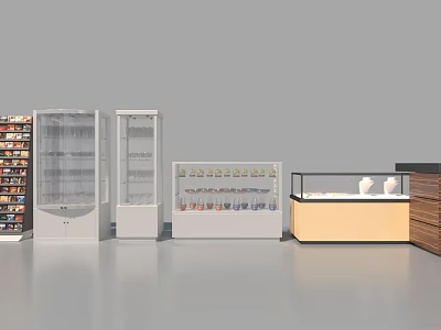 Modern Retail Display Shelves With Glass Showcases And Wooden Units 3d model