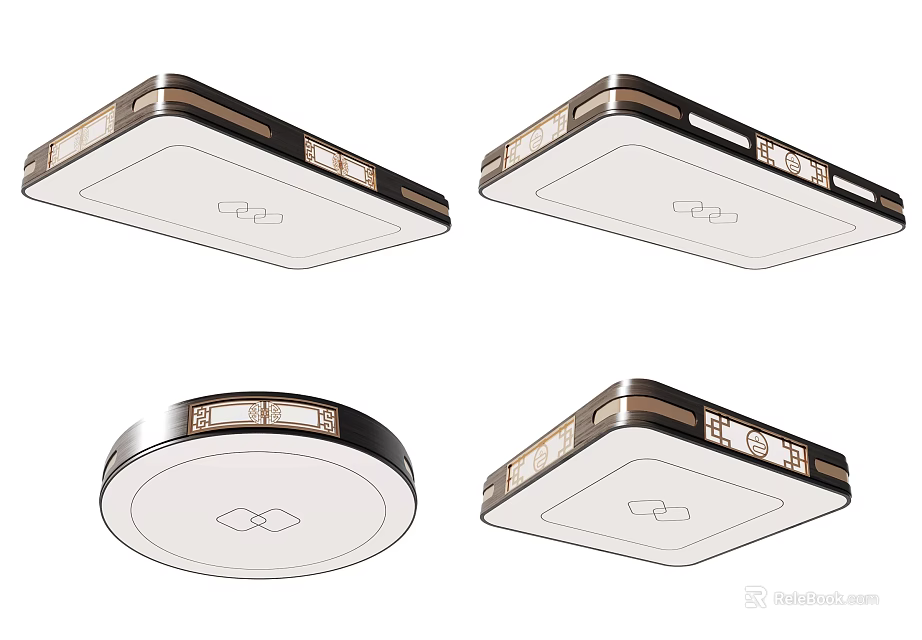 Modern Square And Round Ceiling Lights With White Panel And Golden Trim 3d model