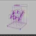 Modern Display Shelves With Glass Panels Wooden Base Logo And Gear Decorations