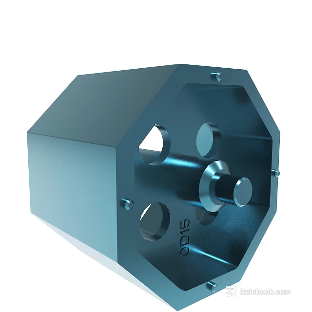 Blue Hexagonal Structure With ODIE Text And Central Component Holes 3d model