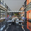 Modern Café Interior Design With Bar Counter Neon Signs Rock Wall Glass Ceiling And Plants