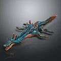 Game Movie Fantasy Creature Character with Blue Scaly Body Orange Spines and Long Tail