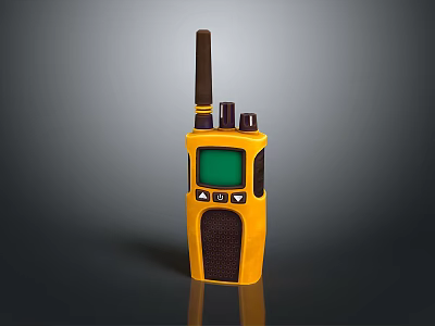 Yellow Walkie Talkie Device With Antenna Green Screen And Control Buttons 3d model