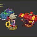 Building Blocks Set with Blue Toy Car Red Airplane and Hedgehog Figure