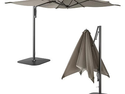 Patio Umbrella Open and Closed With Metal Frame Square Base Light Gray Fabric Outdoor Use 3d model