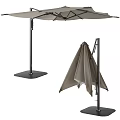 Patio Umbrella Open and Closed With Metal Frame Square Base Light Gray Fabric Outdoor Use