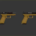Two Modern Pistols With Yellow Grips And Silver Frames On Black Reflective Surface 3d model