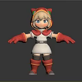 Cute Cartoon Girl Character With Cat Ear Hat Red White Dress Gloves Green Yellow Trim
