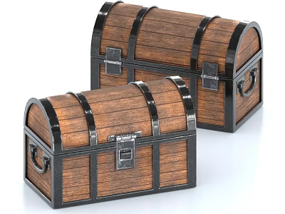 Two Vintage Wooden Chests With Metal Straps And Decorative Clasps 3d model Two Vintage Wooden Chests With Metal Straps And Decorative Clasps 3d model