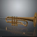 Golden Decorative Trumpet With Ornate Patterns On Reflective Black Surface
