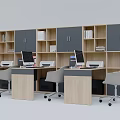 Modern Open Office Interior With Wooden Desks Computers Bookshelves And Ergonomic Chairs