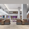 Spacious Bright Modern Bank Lobby With Comfortable Sofas Service Counters And Columns