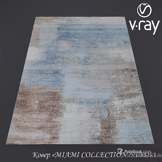 Soft Square Carpet With Blue Brown Abstract Patterns For Modern Living Room Decor 3d model 