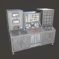 Industrial Equipment Control Panel With Metal Frame Gauges Buttons And Storage Cabinets
