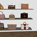 Assorted Stylish Handbags Displayed On Wooden Shelves In Various Colors And Designs