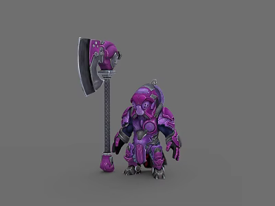 Detailed Purple Fantasy Game Movie Character With Armor And Large Axe 3d model