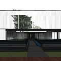 Contemporary Modern Building With Skylight Roof Glass Facade And Greenery
