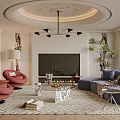 Modern Warm Living Room Interior With Comfortable Sofas Marble Table And Exquisite Ceiling Design