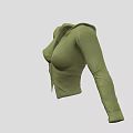 Women's Green Fitted Jacket With Front Zipper And Long Sleeves Casual Style