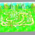 Scenic Green Maze with Lush Trees and Flowing Waterfalls in Forest
