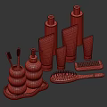 Daily Washing Essentials With Ceramic Holders Soap Dispenser Tray Skincare Tubes And Wooden Combs