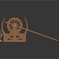 Ancient Mechanical Catapult Weapon With Orange Gear And Long Arm Structure 3d model