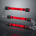 Red Bar Shaped Weapon With Black Grips And Metal Hooks On Reflective Surface