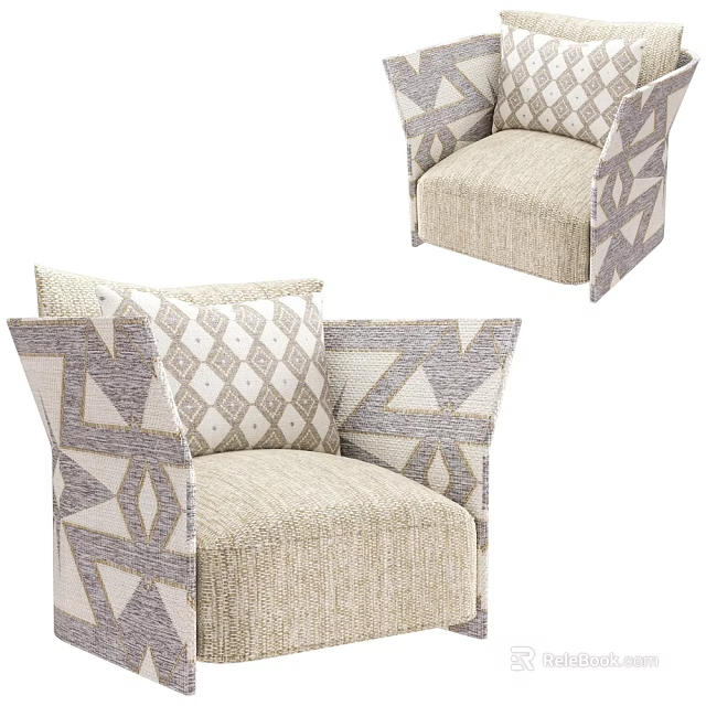 Modern Fabric Accent Chair With Geometric Pattern And Neutral Color Tones 3d model 