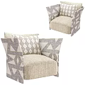 Modern Fabric Accent Chair With Geometric Pattern And Neutral Color Tones