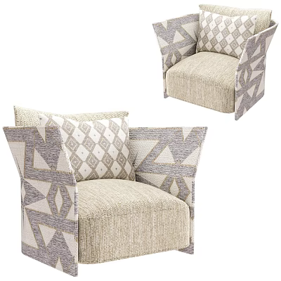 Modern Fabric Accent Chair With Geometric Pattern And Neutral Color Tones 3d model