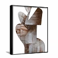 Abstract Paintings Two Framed Artworks Featuring Geometric Shapes and Human Figure Silhouettes on Wall