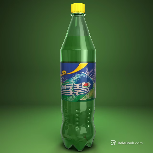 Refreshing Carbonated Beverage In Green Glass Bottle With Brand Label Design 3d model 
