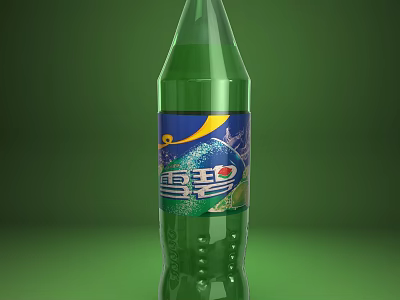 Refreshing Carbonated Beverage In Green Glass Bottle With Brand Label Design 3d model