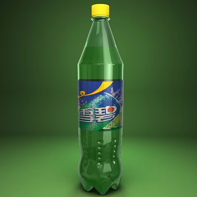 Refreshing Carbonated Beverage In Green Glass Bottle With Brand Label Design 3d model