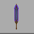 Fantasy Sword with Purple Blade Golden Decorations and Blue Gemstones in Ornate Weapon Design