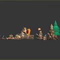 Lego Castle Gate with Various Lego Parts Trees Chairs and Weapons