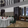 Elegant Chinese Restaurant Interior With Round Dining Table Green Chairs And Chandeliers