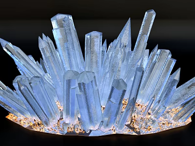 Sparkling Blue Crystal Cluster With Transparent Needle like Natural Stone Formation 3d model